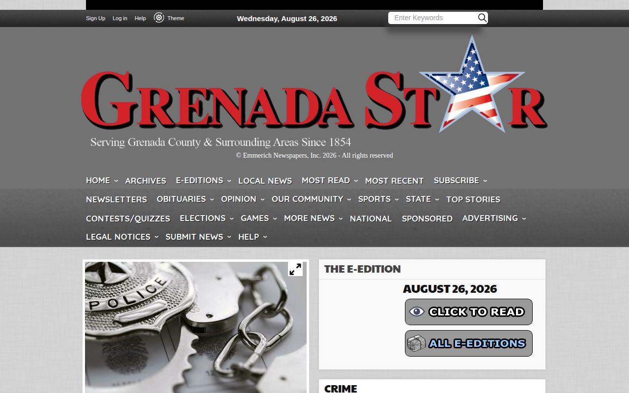 Grenada County arrest news article from the Grenada Star